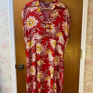 Trashy Diva Red Waterlilies Rayon Day Dress AS IS Size 18